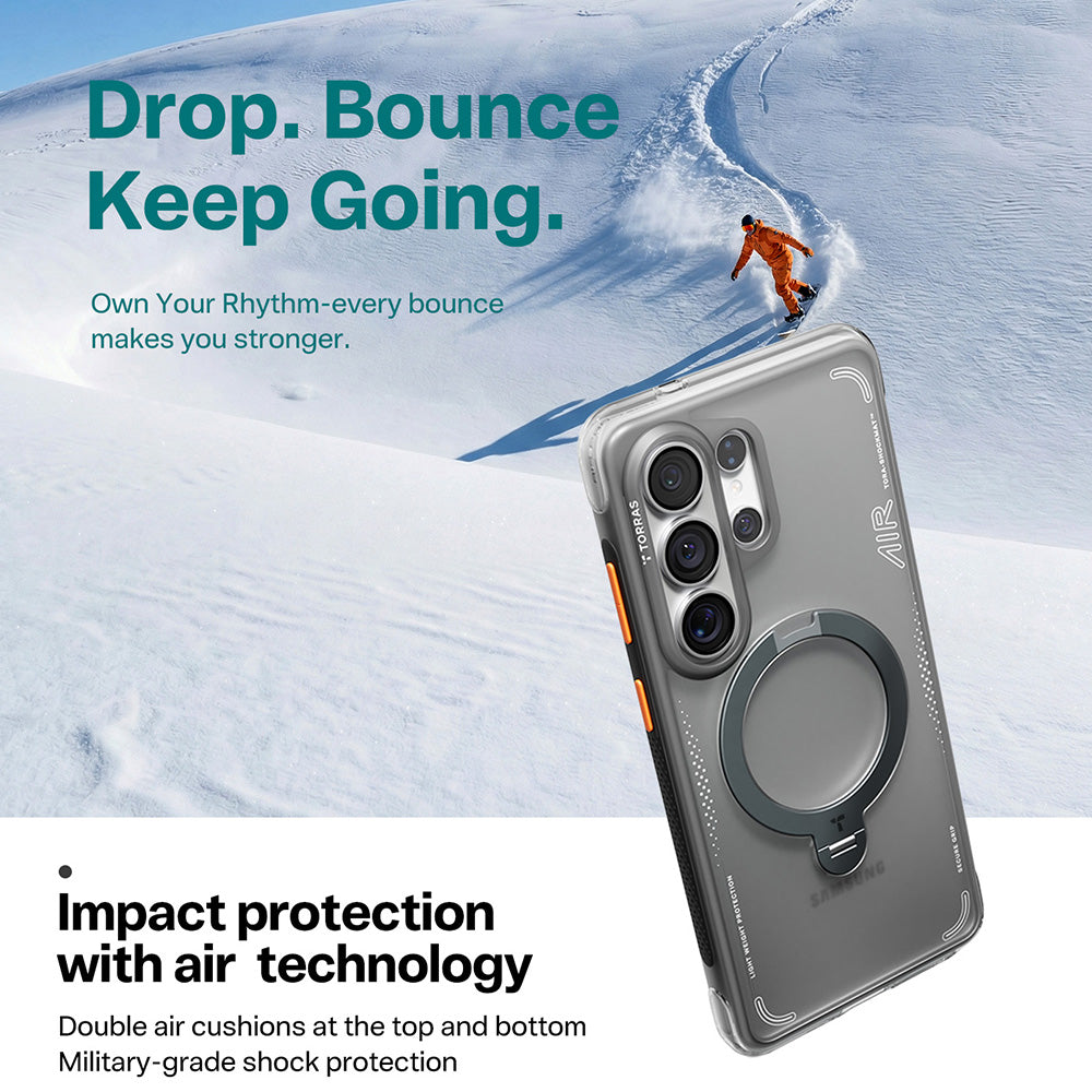 Custodia MagSafe per Samsung Galaxy S26 Ultra, Torras, Ostand Spin Air, Grigio