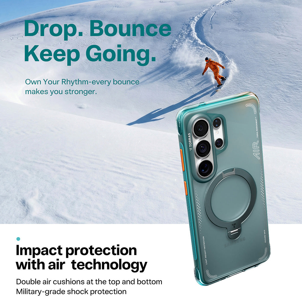 Custodia MagSafe per Samsung Galaxy S26 Ultra, Torras, Ostand Spin Air, Verde