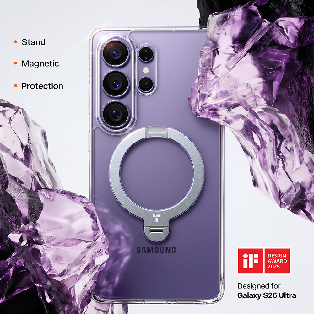 Custodia MagSafe per Samsung Galaxy S26 Ultra, Torras, Ostand Spin, Trasparente