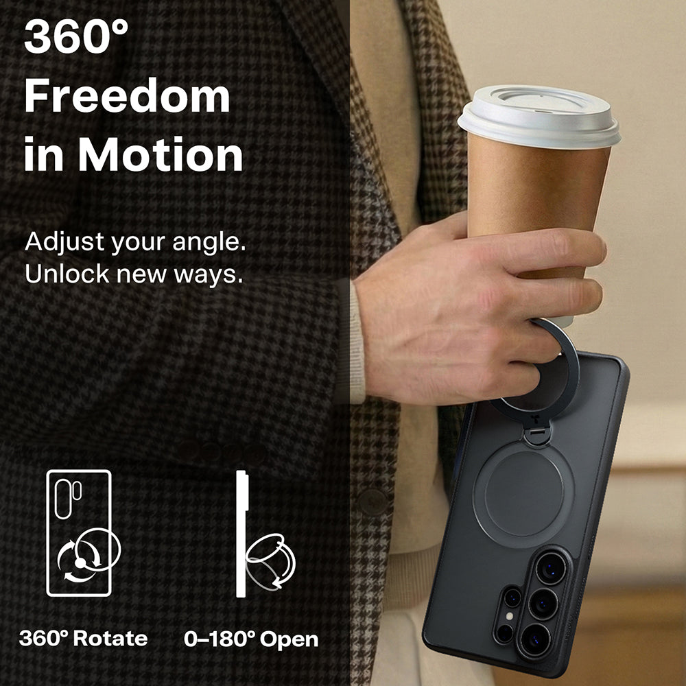 Custodia MagSafe per Samsung Galaxy S26 Ultra, Torras, Ostand Spin, Trasparente