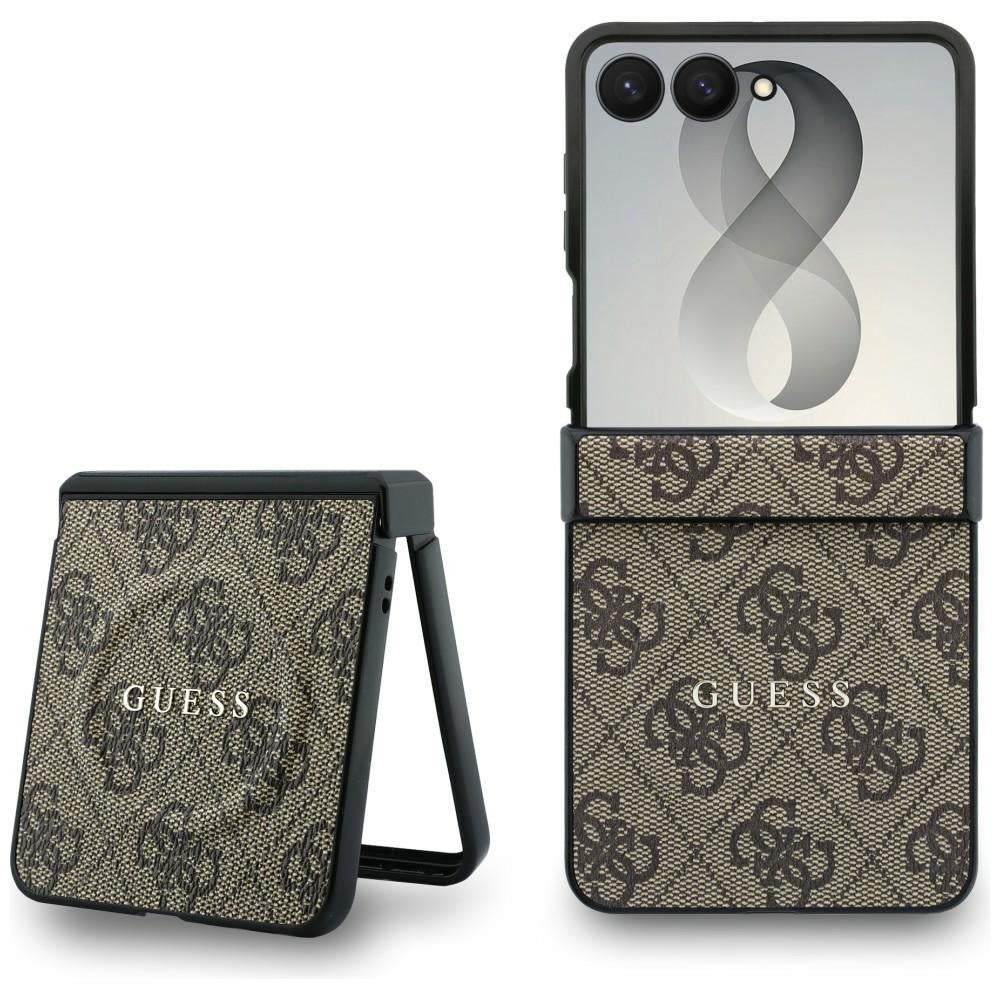 Custodia MagSafe per Samsung Galaxy Z Flip8 F776, Guess, 4G Leather Classic, Marrone