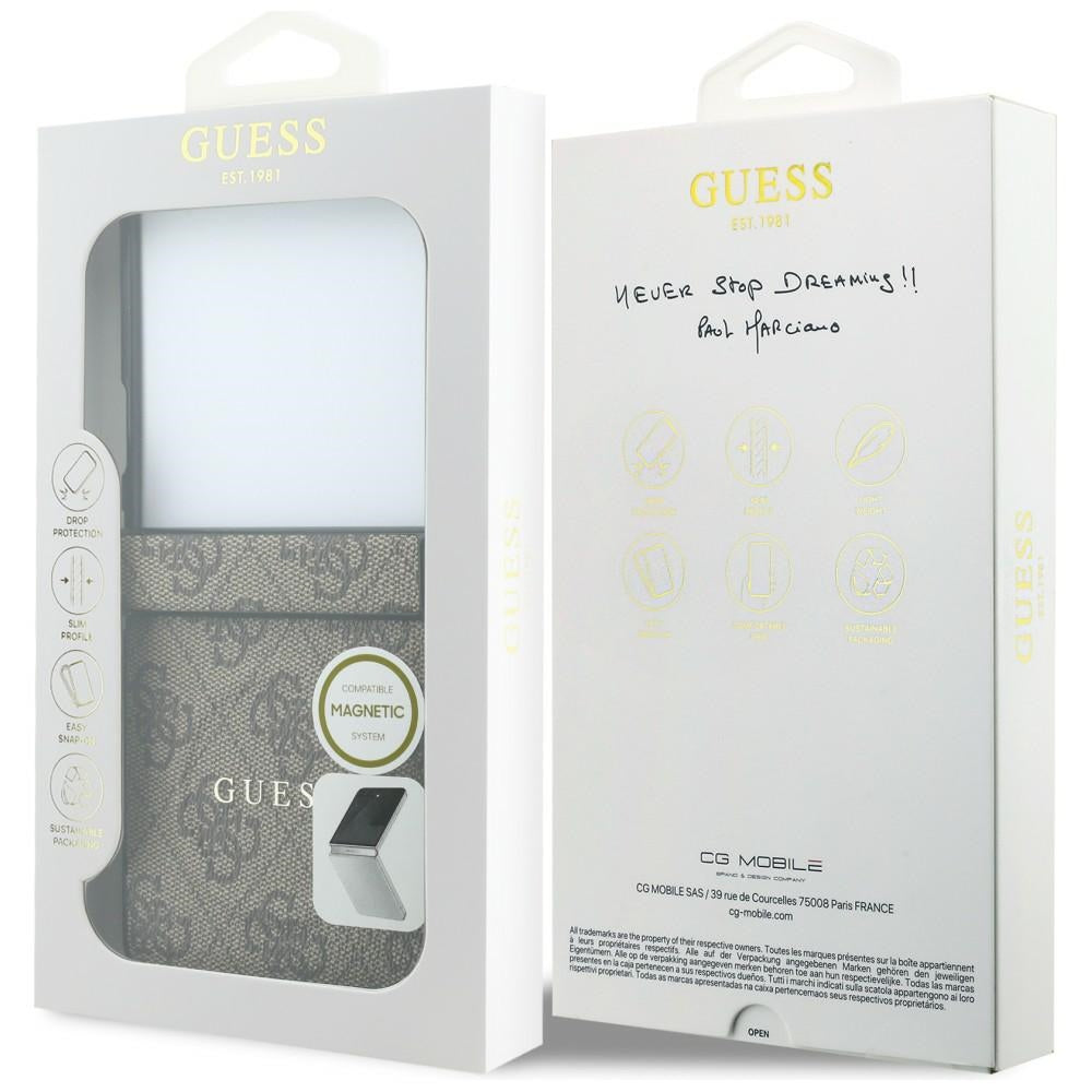 Custodia MagSafe per Samsung Galaxy Z Flip8 F776, Guess, 4G Leather Classic, Marrone