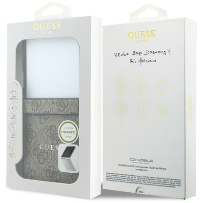 Custodia MagSafe per Samsung Galaxy Z Flip8 F776, Guess, 4G Leather Classic, Marrone