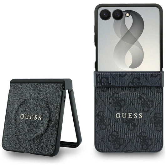 Custodia MagSafe per Samsung Galaxy Z Flip8 F776, Guess, 4G Leather Classic, Nera