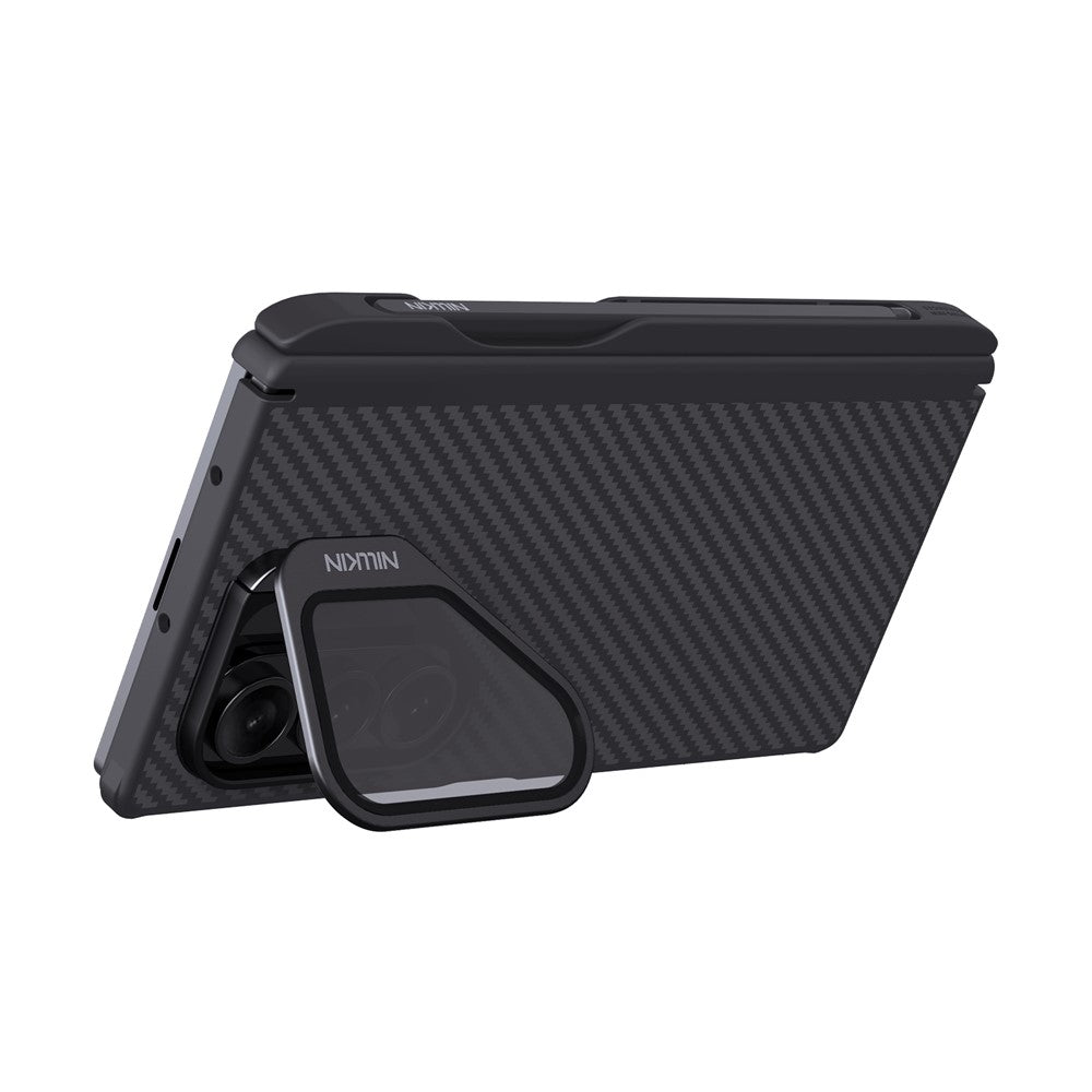Custodia MagSafe per Samsung Galaxy Z Fold7 F966, Nillkin, CarboProp con copertura obiettivo nera trasparente e supporto per S-Pen, Nera
