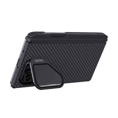 Custodia MagSafe per Samsung Galaxy Z Fold7 F966, Nillkin, CarboProp con copertura obiettivo nera trasparente e supporto per S-Pen, Nera