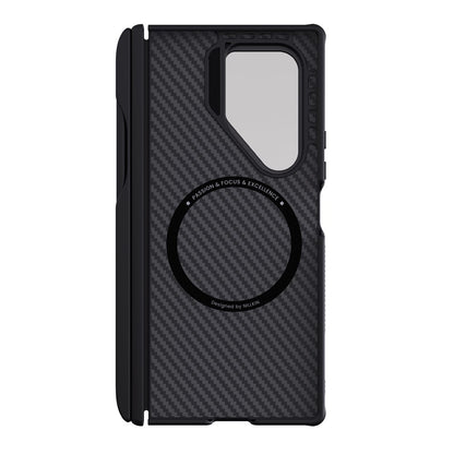 Custodia MagSafe per Samsung Galaxy Z Fold7 F966, Nillkin, CarboProp con copertura obiettivo nera trasparente e supporto per S-Pen, Nera