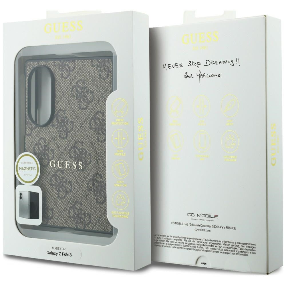 Custodia MagSafe per Samsung Galaxy Z Fold8 F971, Guess, 4G Leather Classic, Marrone