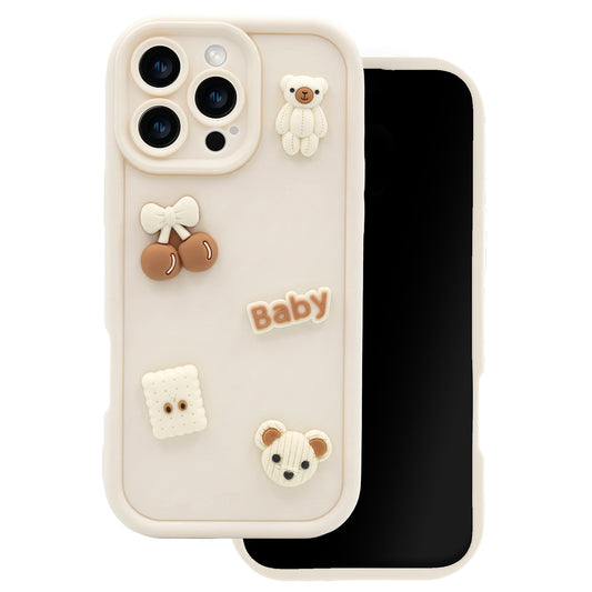 Custodia per Apple iPhone 16, OEM, Ultra Trendy 3D Bear, Beige