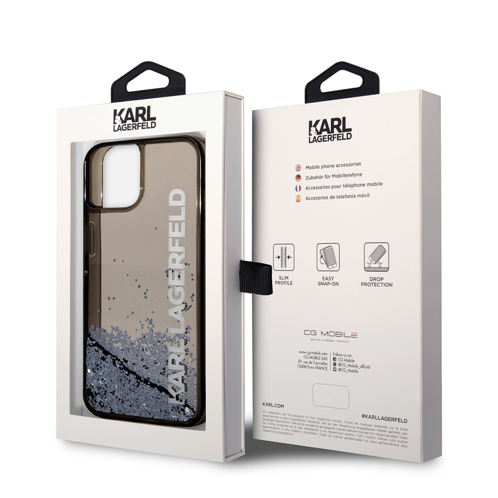 Custodia per Apple iPhone 14, Karl Lagerfeld, Liquid Glitter KL Logo, Nera
