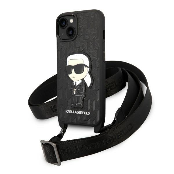 Case for Apple iPhone 14, Karl Lagerfeld, Monogram Ikonik Karl, Black