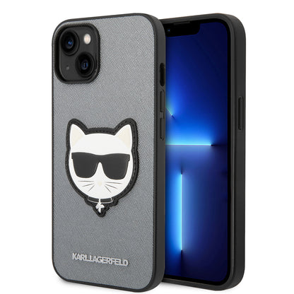 Custodia per Apple iPhone 14, Karl Lagerfeld, Saffiano Choupette's Head, Argento