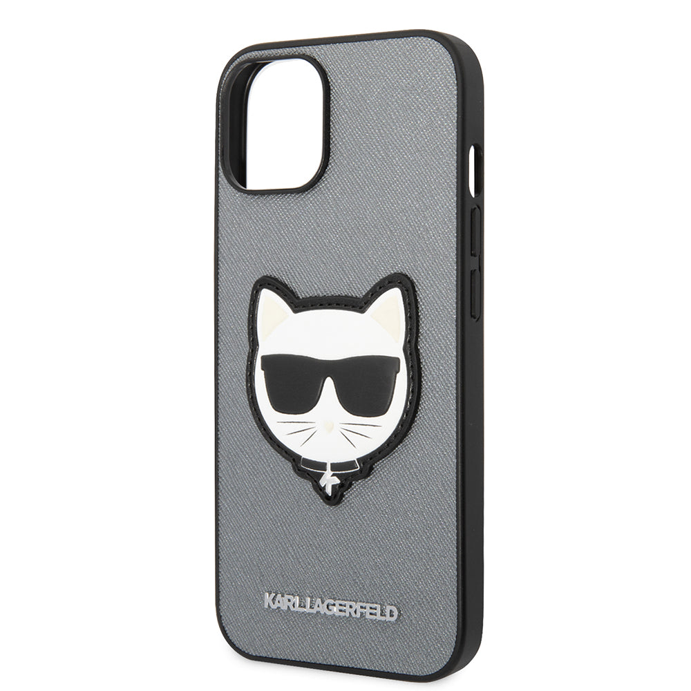 Custodia per Apple iPhone 14, Karl Lagerfeld, Saffiano Choupette's Head, Argento
