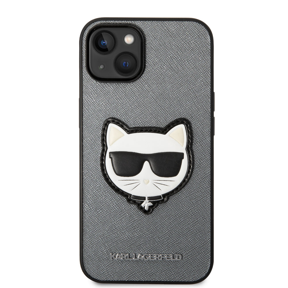 Custodia per Apple iPhone 14, Karl Lagerfeld, Saffiano Choupette's Head, Argento