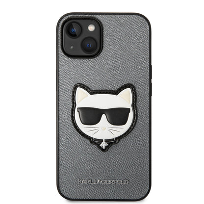 Custodia per Apple iPhone 14, Karl Lagerfeld, Saffiano Choupette's Head, Argento
