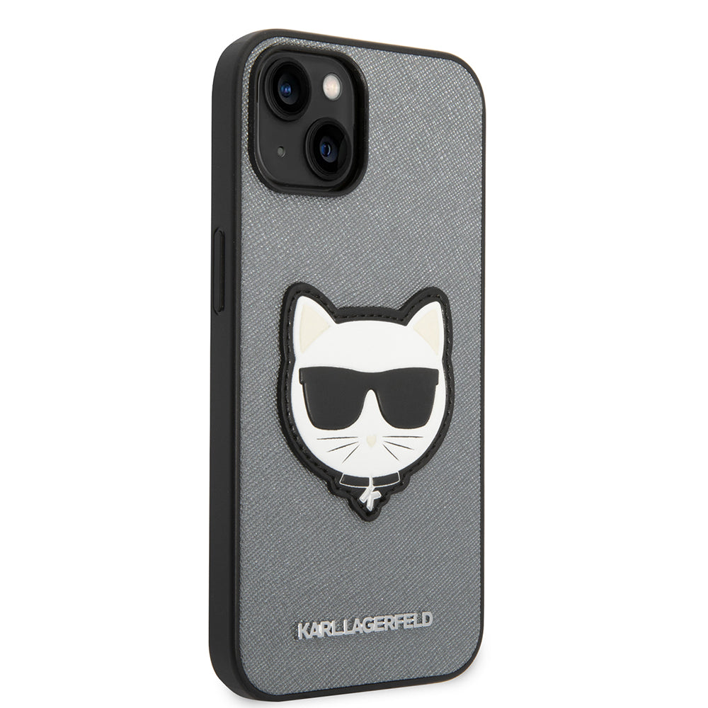 Custodia per Apple iPhone 14, Karl Lagerfeld, Saffiano Choupette's Head, Argento