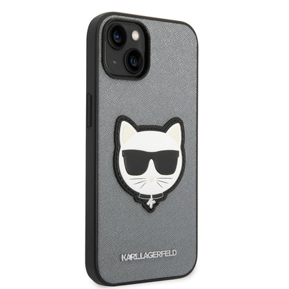 Custodia per Apple iPhone 14, Karl Lagerfeld, Saffiano Choupette's Head, Argento