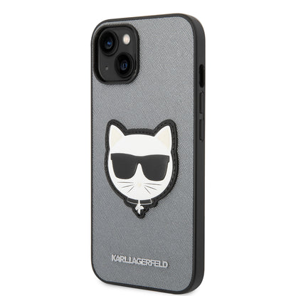 Custodia per Apple iPhone 14, Karl Lagerfeld, Saffiano Choupette's Head, Argento