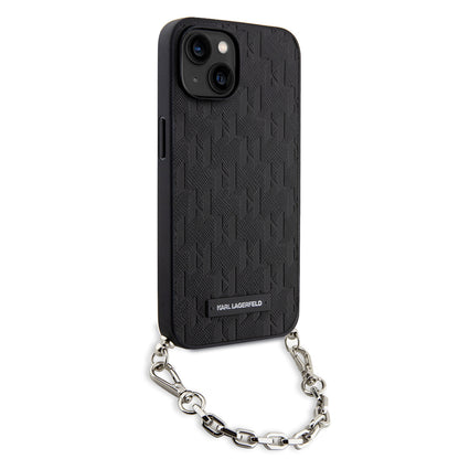 Case for Apple iPhone 14, Karl Lagerfeld, Saffiano Monogram Chain, Black