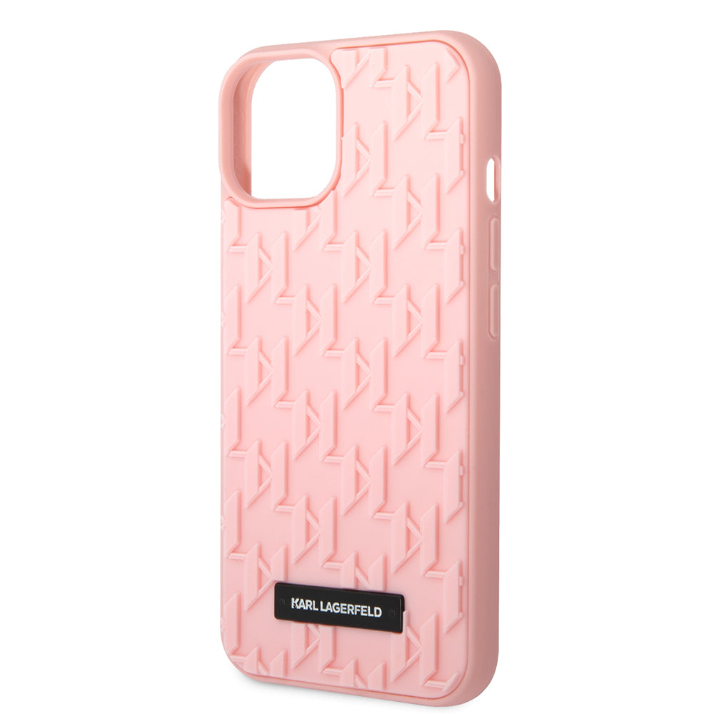 Custodia per Apple iPhone 14 Plus, Karl Lagerfeld, Monogramma 3D, Rosa