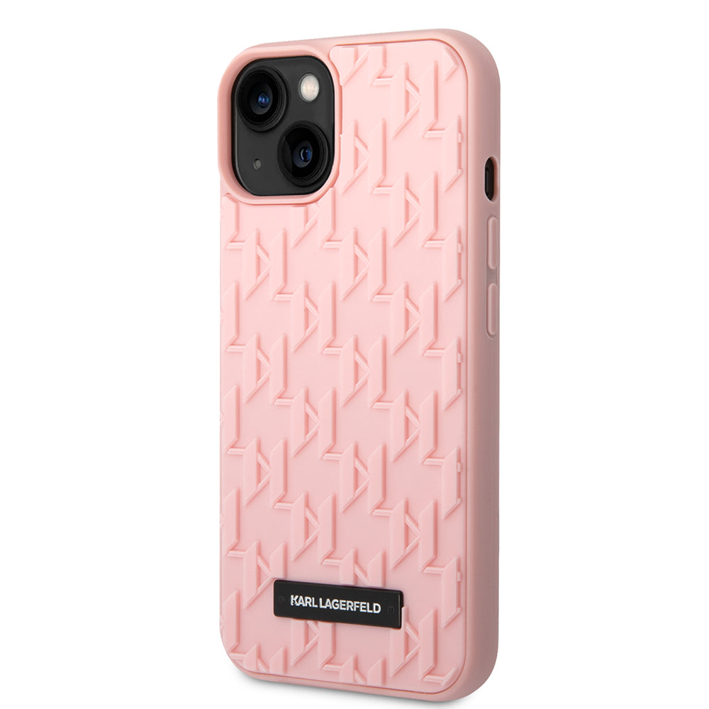 Custodia per Apple iPhone 14 Plus, Karl Lagerfeld, Monogramma 3D, Rosa