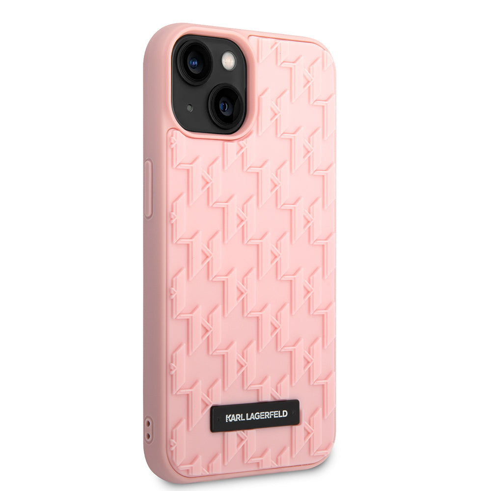 Custodia per Apple iPhone 14 Plus, Karl Lagerfeld, Monogramma 3D, Rosa
