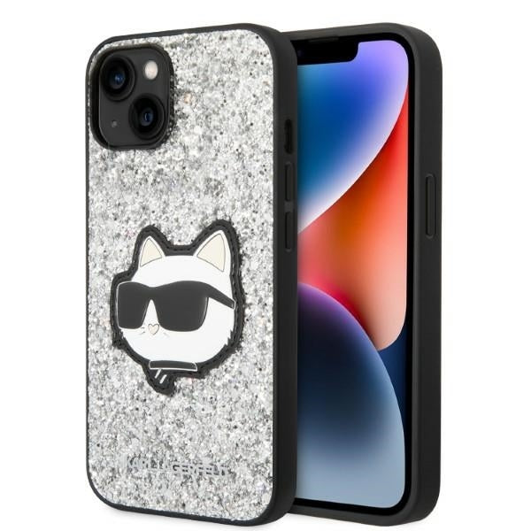 Custodia per Apple iPhone 14 Plus, Karl Lagerfeld, Glitter Choupette Patch, Argento