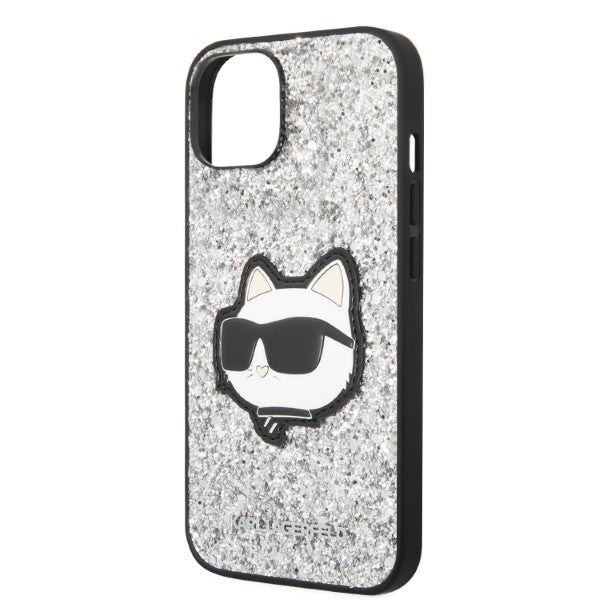 Custodia per Apple iPhone 14 Plus, Karl Lagerfeld, Glitter Choupette Patch, Argento