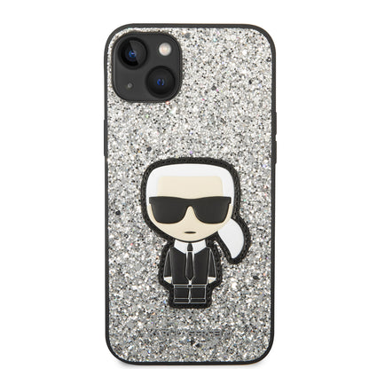 Case for Apple iPhone 14 Plus, Karl Lagerfeld, Glitter Flakes Ikonik Karl, Silver