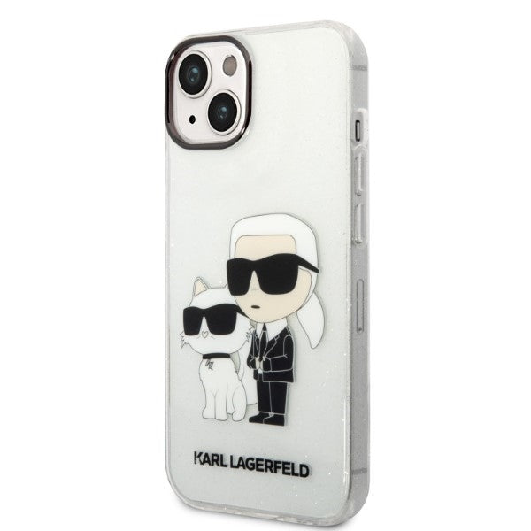 Custodia per Apple iPhone 14 Plus, Karl Lagerfeld, Glitter Karl & Choupette, Trasparente