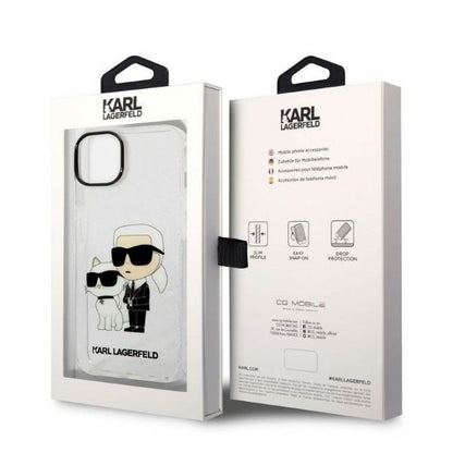 Custodia per Apple iPhone 14 Plus, Karl Lagerfeld, Glitter Karl & Choupette, Trasparente