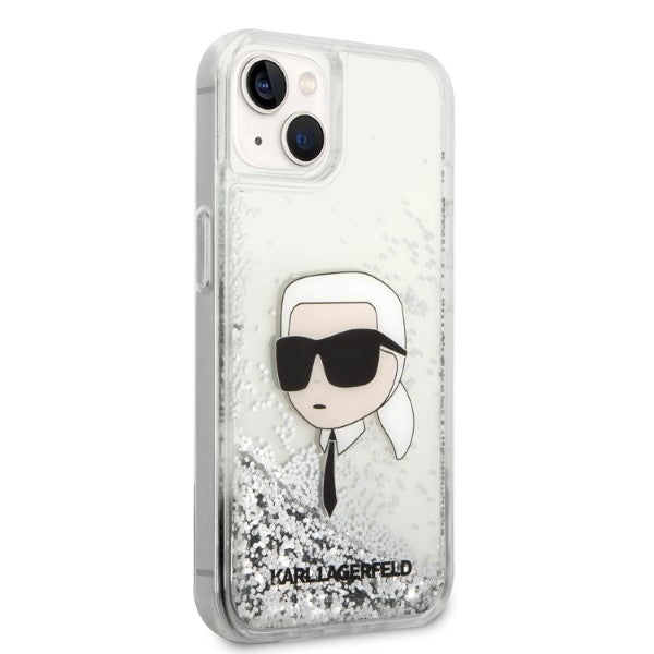 Custodia per Apple iPhone 14 Plus, Karl Lagerfeld, Glitter Karl's Head, Argento