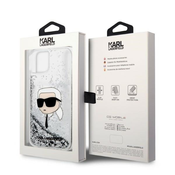 Custodia per Apple iPhone 14 Plus, Karl Lagerfeld, Glitter Karl's Head, Argento