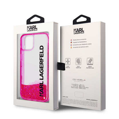 Custodia per Apple iPhone 14 Plus, Karl Lagerfeld, Liquid Glitter KL Logo, Rosa