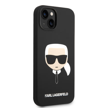 Custodia per Apple iPhone 14 Plus, Karl Lagerfeld, Silicone Karl's Head, Nera