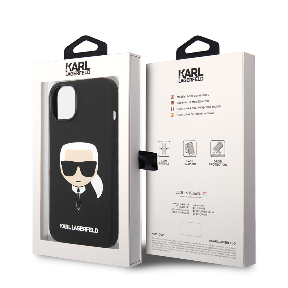 Custodia per Apple iPhone 14 Plus, Karl Lagerfeld, Silicone Karl's Head, Nera