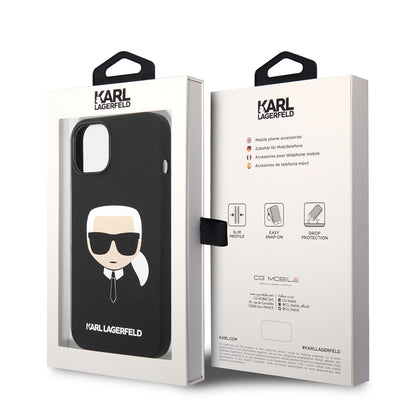Custodia per Apple iPhone 14 Plus, Karl Lagerfeld, Silicone Karl's Head, Nera