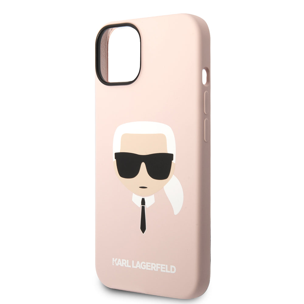 Custodia per Apple iPhone 14 Plus, Karl Lagerfeld, Silicone Karl's Head, Rosa