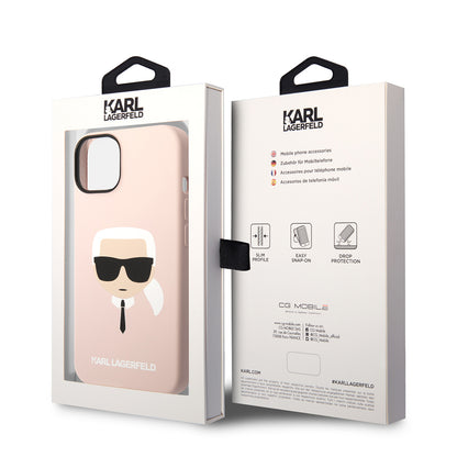 Custodia per Apple iPhone 14 Plus, Karl Lagerfeld, Silicone Karl's Head, Rosa