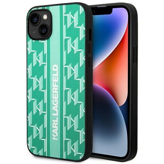 Custodia per Apple iPhone 14 Plus, Karl Lagerfeld, Monogram Stripe, Verde