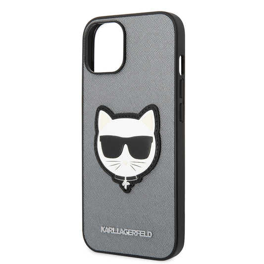 Custodia per Apple iPhone 14 Plus, Karl Lagerfeld, Saffiano Choupette's Head, Argento
