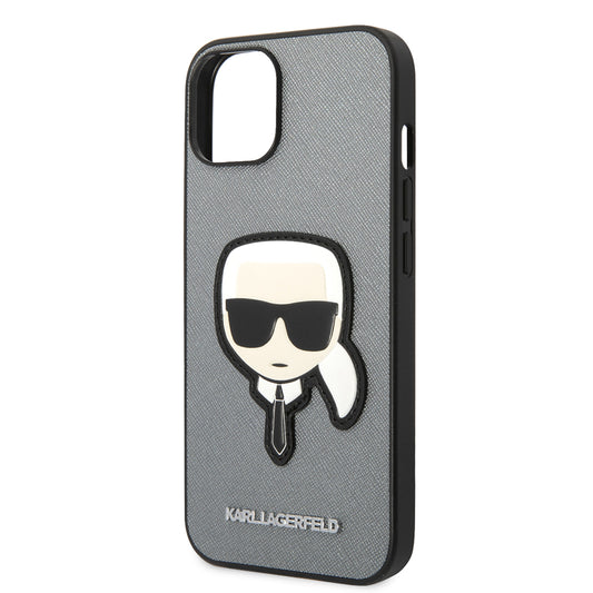Custodia per Apple iPhone 14 Plus, Karl Lagerfeld, Saffiano Karl's Head, Argento
