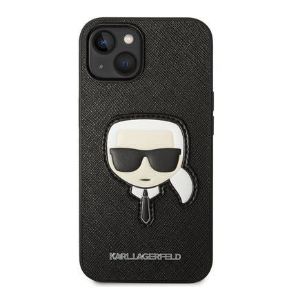 Custodia per Apple iPhone 14 Plus, Karl Lagerfeld, Saffiano Karl's Head, Nera