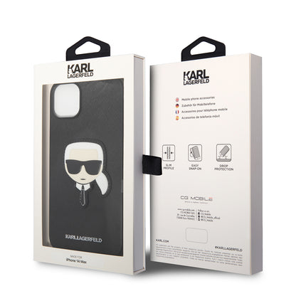 Custodia per Apple iPhone 14 Plus, Karl Lagerfeld, Saffiano Karl's Head, Nera