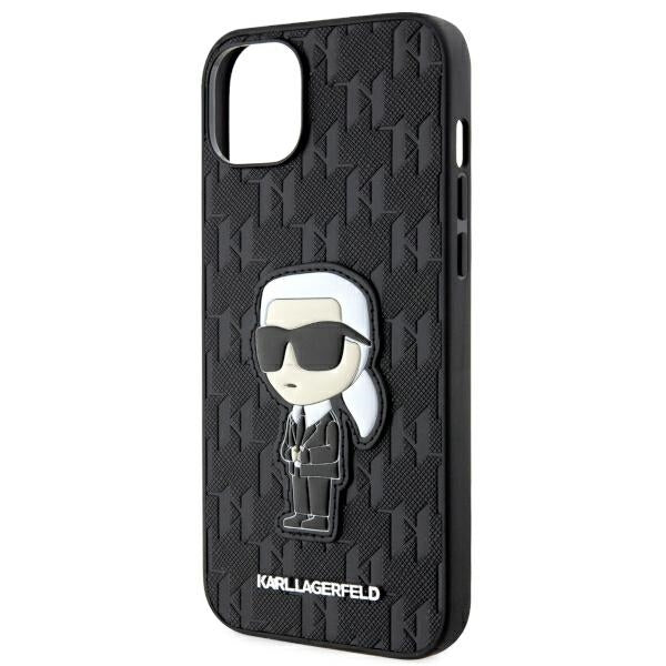 Custodia per Apple iPhone 14 Plus, Karl Lagerfeld, Saffiano Monogram Ikonik Karl, Nera