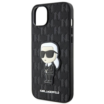 Custodia per Apple iPhone 14 Plus, Karl Lagerfeld, Saffiano Monogram Ikonik Karl, Nera
