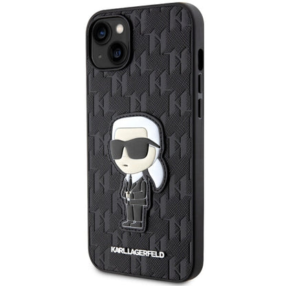 Custodia per Apple iPhone 14 Plus, Karl Lagerfeld, Saffiano Monogram Ikonik Karl, Nera