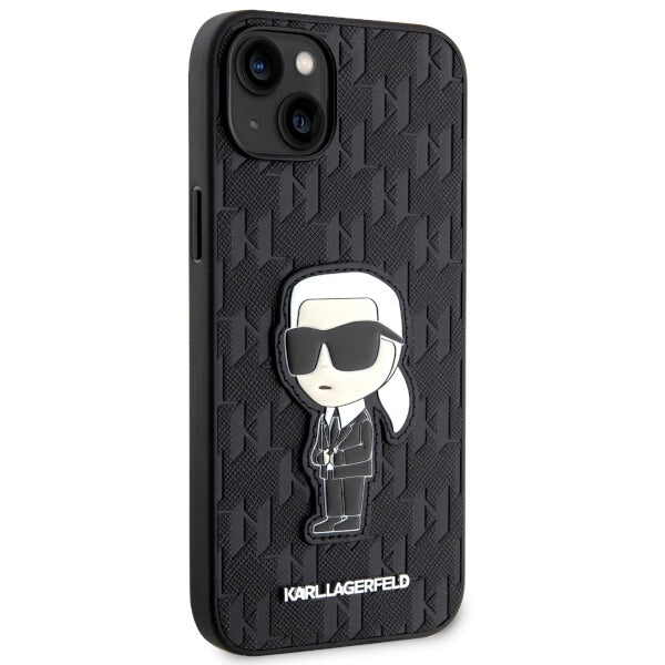Custodia per Apple iPhone 14 Plus, Karl Lagerfeld, Saffiano Monogram Ikonik Karl, Nera