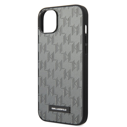 Custodia per Apple iPhone 14 Plus, Karl Lagerfeld, Saffiano Monogram Metal Logo, Grigio
