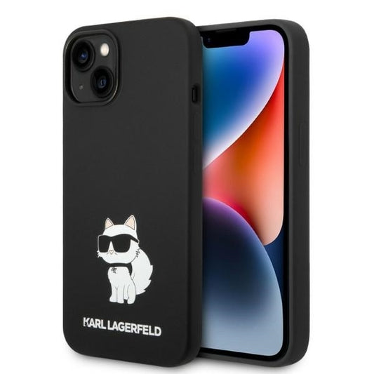 Custodia per Apple iPhone 14 Plus, Karl Lagerfeld, Silicone Choupette, Nera